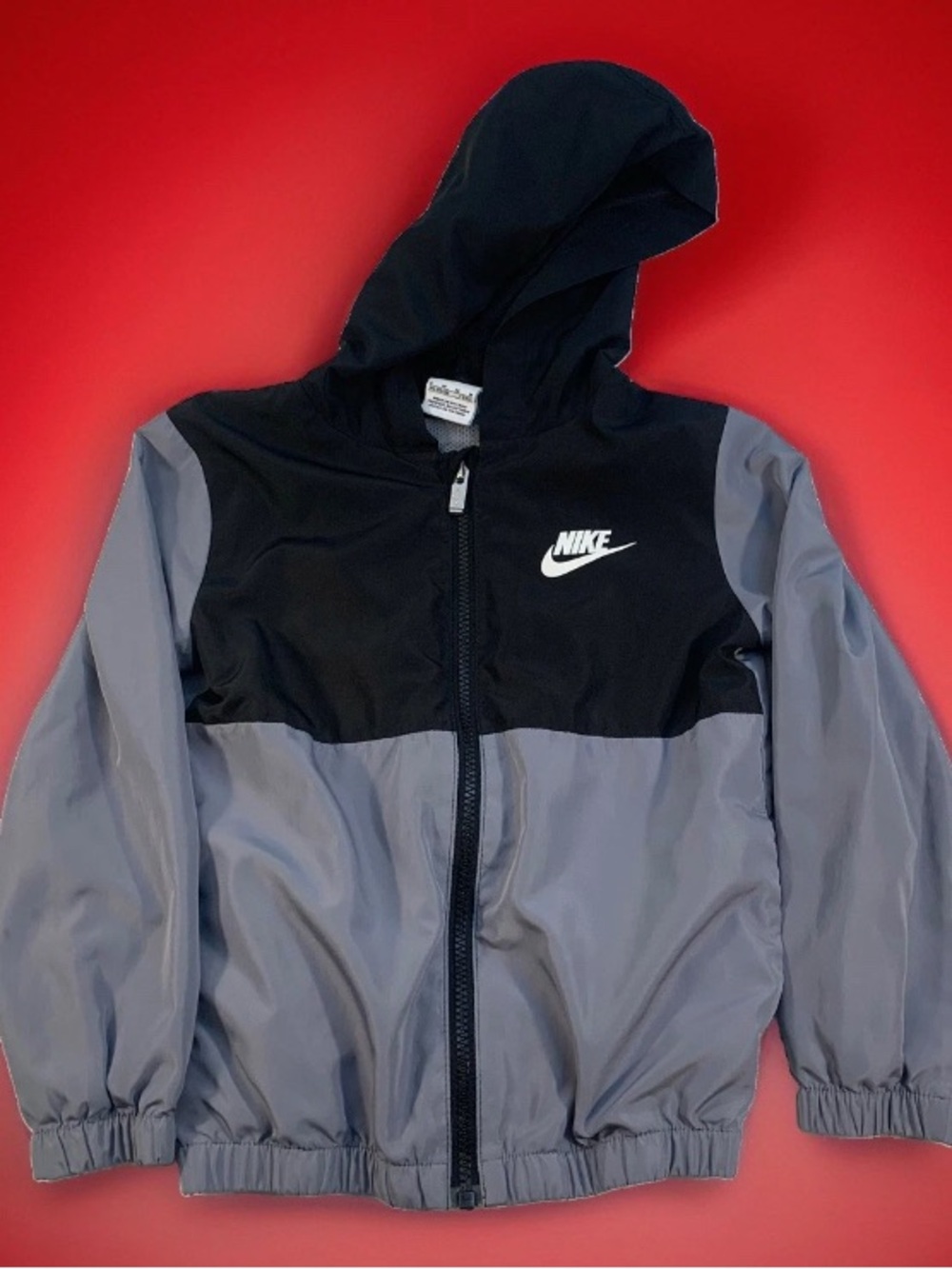 Nike Kids Hooded DriFit Windbreaker Jacket in Black and Gray Colorblock Zip